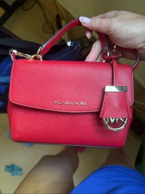 Michael Kors Red Crossbody Satchel with Gold Accents